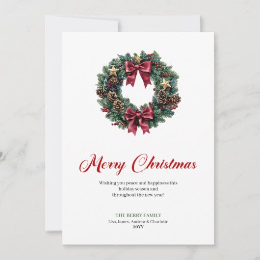 Elegant Christmas Wreath with Pine Cones Card Feestdagenkaart (Voorkant)