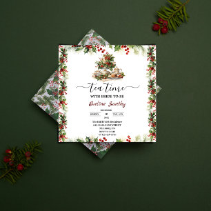 Elegant Christmastheevisite Bloemrijke Bruidsbruil Kaart
