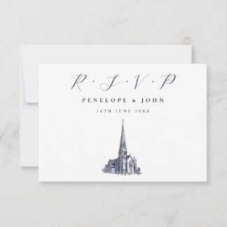 Elegant Church Illustration Religious Wedding RSVP Kaartje