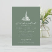 Elegant Church Save the Weekend Sage Green Wedding Date (Staand voorkant)