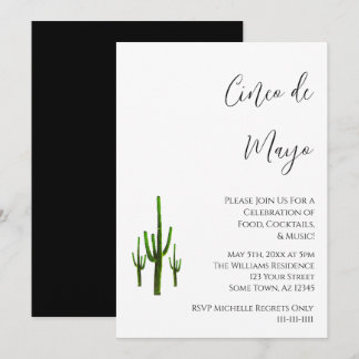 Elegant Cinco de Mayo Cactus Black White Kaart