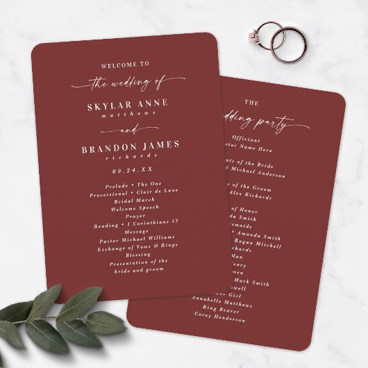 Elegant Cinnamon Red Wedding Ceremony Programme Programma