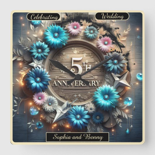 Elegant Circle: vijf liefdevolle jaren vieren Vierkante Klok (Voorkant)