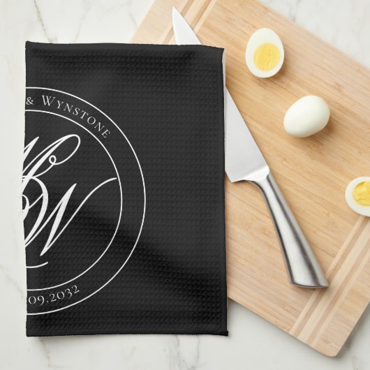 Elegant Cirkel Monogram Script Theedoek (Quarter Fold)