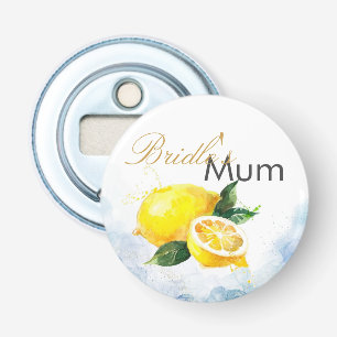 Elegant Citroen Geel & Blauw Waterverf Bruiloft Button Flesopener