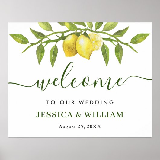 Elégant citrons verdure MARIAGE Affiche de bienven (Devant)