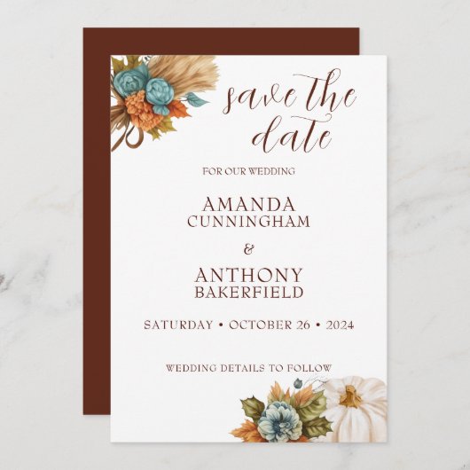 Élégant Citrouille Automne Enregistrer La Carte Da (Devant / Derrière)