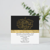 Elégant Citrouille Black White & Gold Invitations (Debout devant)
