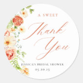 Elegant Citrus Bloem Bruidsfeest Favor Ronde Sticker (Voorkant)