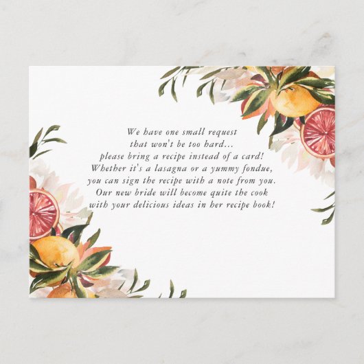 Elegant Citrus Botanische Vrijgezellenfeest Recipe Briefkaart (Voorkant)