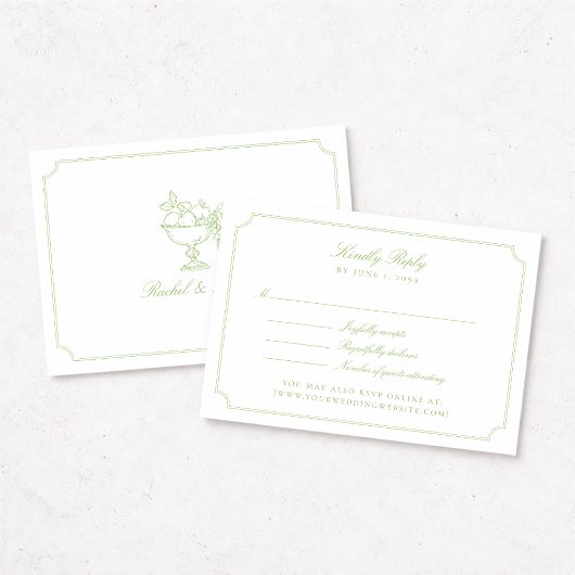 Elegant Citrus Green Double Frame Wedding RSVP Car