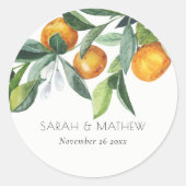 Elegant Citrus Oranje Botanical Boho Wedding Ronde Sticker (Voorkant)