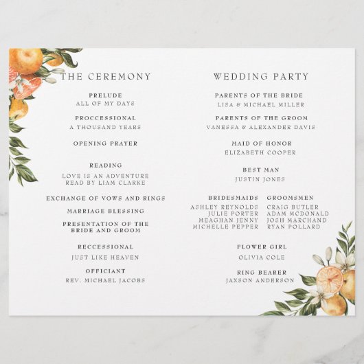 Elegant Citrus Orchard Folded Wedding Programme (Achterkant)