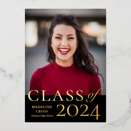 Elegant Class of 2023 Afstuderen Gold Folie Uitnodiging (Voorkant)