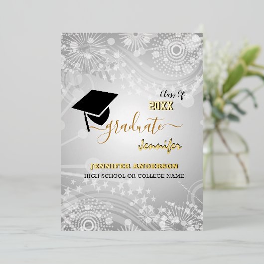 Elegant Class of 20XX, Photo, Topper Afstuderen Folie Uitnodiging (Staand Voorkant)