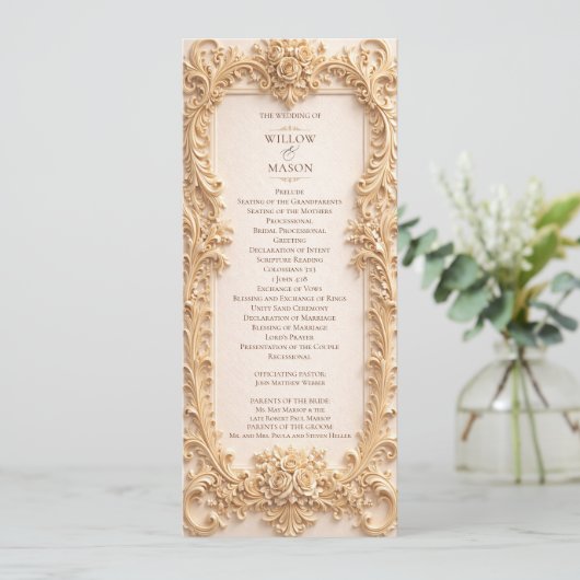 Elegant Classic Baroque Frame Wedding Program Programma (Staand voorkant)