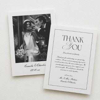 Elegant Classic Black and White Wedding Photo Bedankkaart