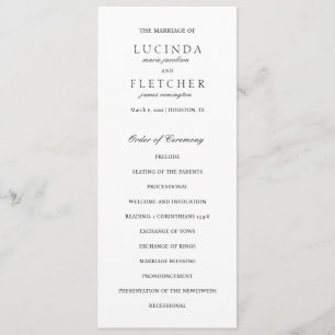 Elegant Classic Black en White Formal Wedding Programma