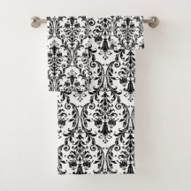 Elegant Classic Black Floral Damask on White