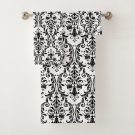 Elegant Classic Black Floral Damask on White Bad Handdoek