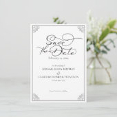Elegant Classic Black & White Calligraphy Wedding Save The Date (Staand voorkant)