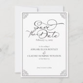 Elegant Classic Black & White Calligraphy Wedding Save The Date (Voorkant)