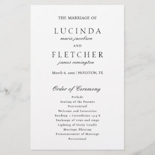 Elegant Classic Black White Formal Wedding Program