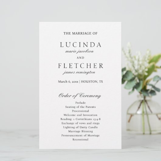 Elegant Classic Black White Formal Wedding Program (Staand voorkant)