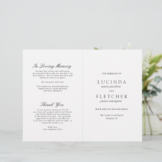 Elegant Classic Black White Formal Wedding Program (Staand voorkant)