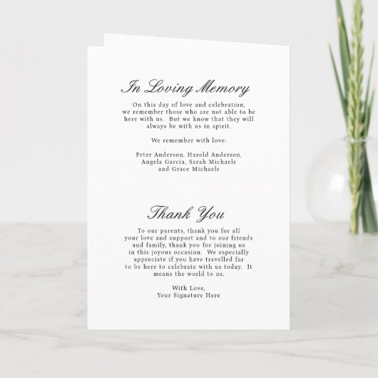 Elegant Classic Black White Formal Wedding Programma (Achterkant)