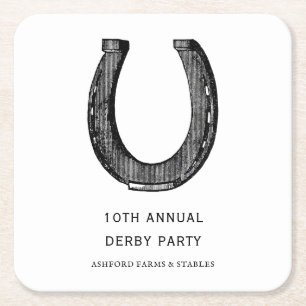 Elegant Classic Black White Horse Race Derby Vierkante Kartonnen Onderzetter