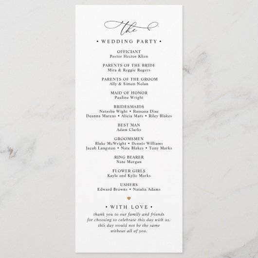 Elegant Classic Black & White Wedding Program Menu (Achterkant)