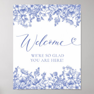 Elegant Classic  Blauw Bloemen Welkomstbord Poster