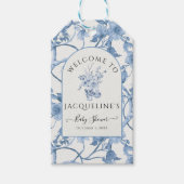 Elegant Classic Blauw Wit Chinoiserie Baby shower Cadeaulabel (Voorkant)