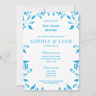 elegant classic blue floral rehearsal Invitation Kaart