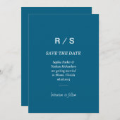 Elegant Classic Blue Monogram Save the Date Kaart (Voorkant / Achterkant)