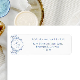 Elegant Classic, Blue Monogram Weddenschap Label