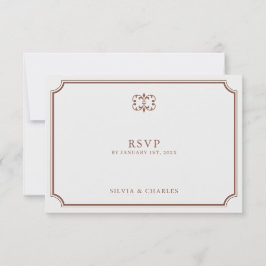 Elegant Classic Bruin & Ecru Bruiloft Crest RSVP (Voorkant)