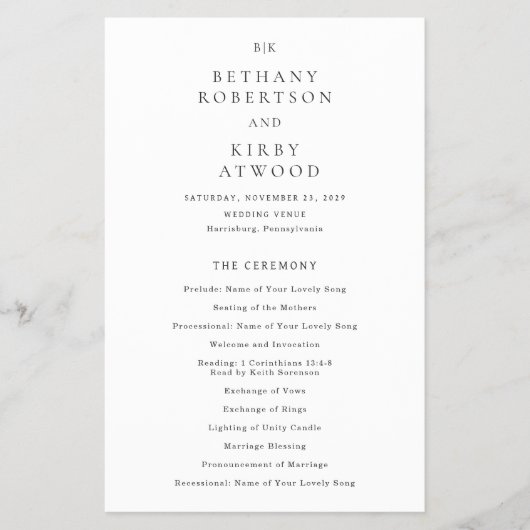 Elegant Classic Budget Wedding Program Flyer (Voorkant)