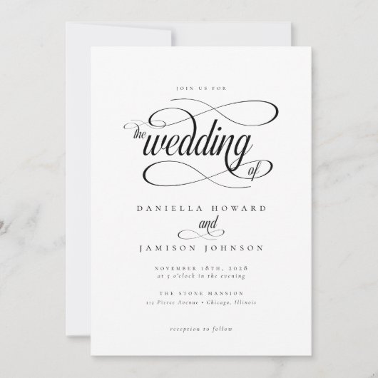 Elegant Classic Calligraphy Script Wedding Kaart (Voorkant)