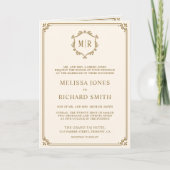 Elegant Classic Cream and Gold Monogram Weddenscha (Voorkant)