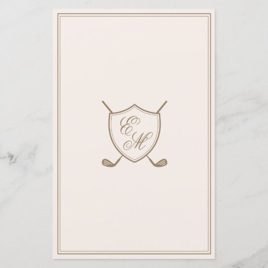 Élégant Classic Crest Monogram Golf Menu Mariage (Dos)