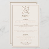Élégant Classic Crest Monogram Golf Menu Mariage (Devant / Derrière)