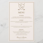 Élégant Classic Crest Monogram Golf Menu Mariage (Devant)