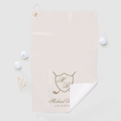 Elegant Classic Crest Monogram Golf Wedding Golfhanddoek (Insitu)