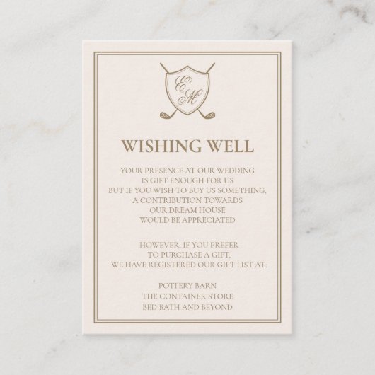 Elegant Classic Crest Monogram Golf Wedding Informatiekaartje (Voorkant)