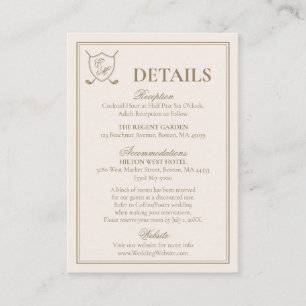 Elegant Classic Crest Monogram Golf Wedding Informatiekaartje