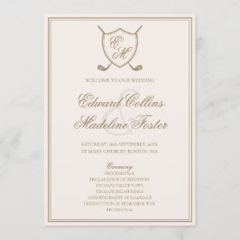Elegant Classic Crest Monogram Golf Wedding Programma