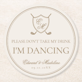 Elegant Classic Crest Monogram Golf Wedding Ronde Kartonnen Onderzetter