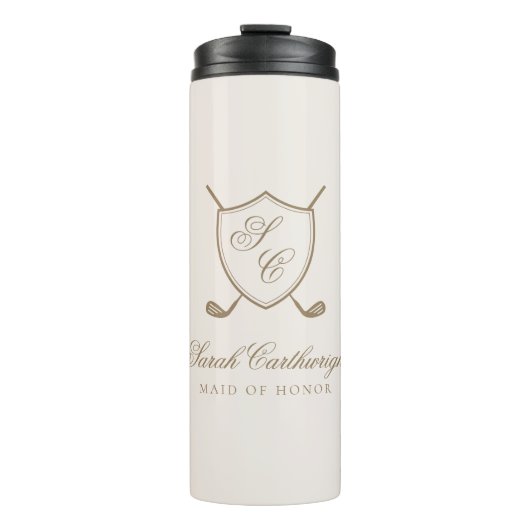 Elegant Classic Crest Monogram Golf Wedding Thermosbeker (Voorkant)